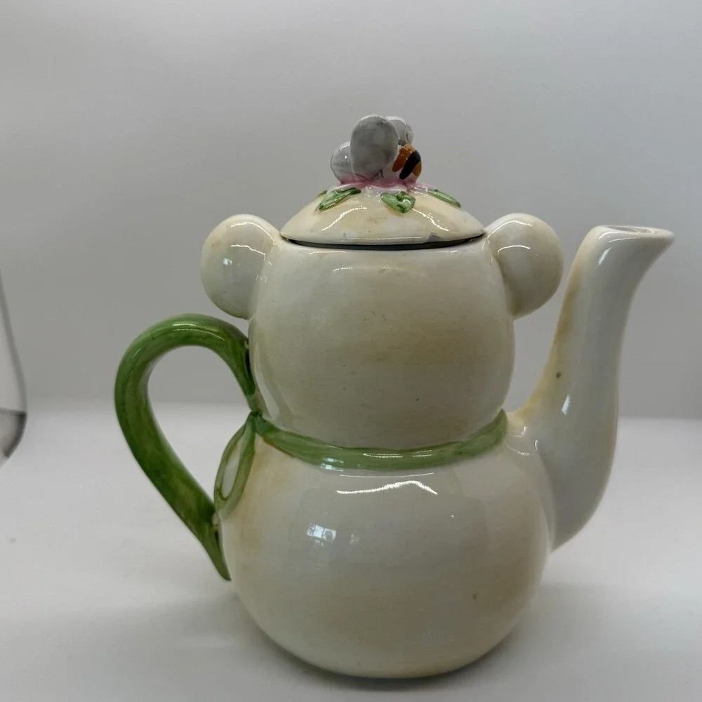 VTG JSNY 1975 Bear Honey Teapot Bee Lid Hand Painted‎ Ceramic Part of Collection